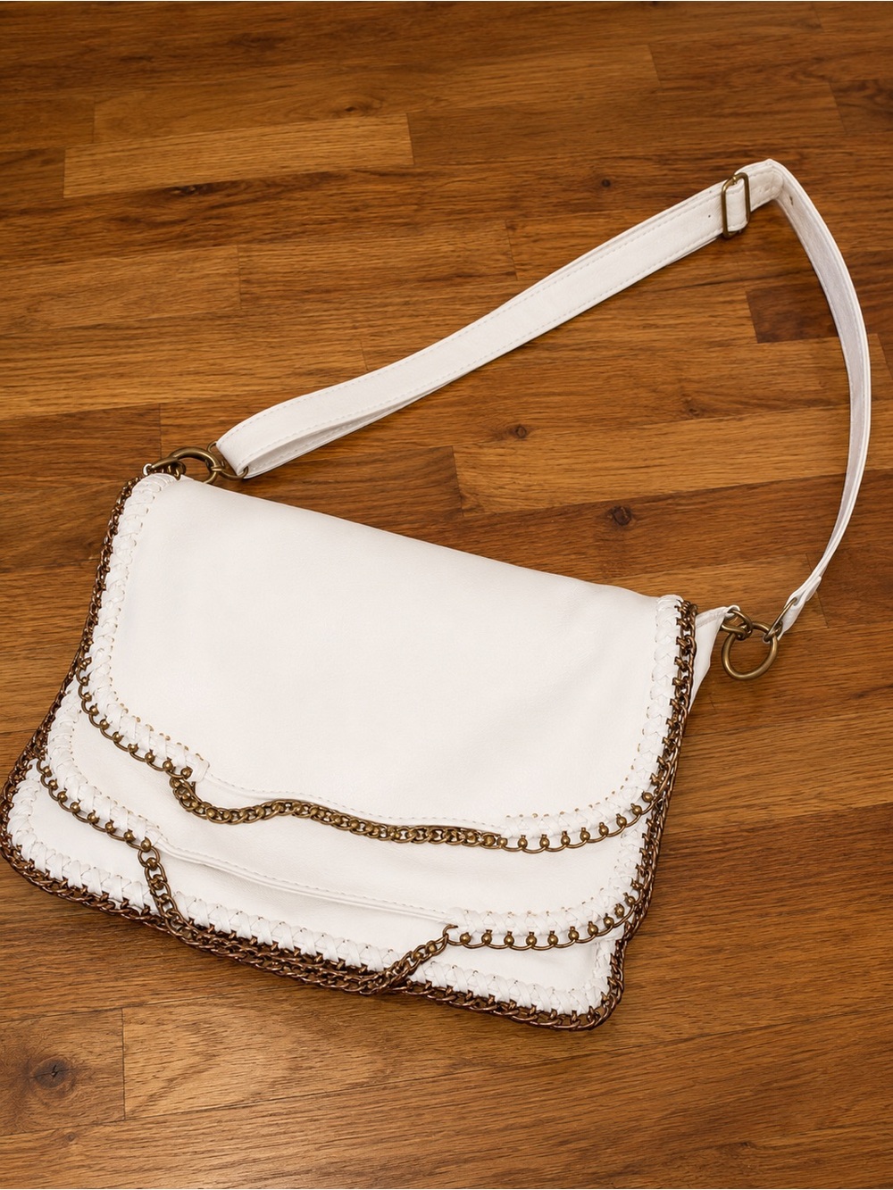 White Studded Trim Shoulder Bag